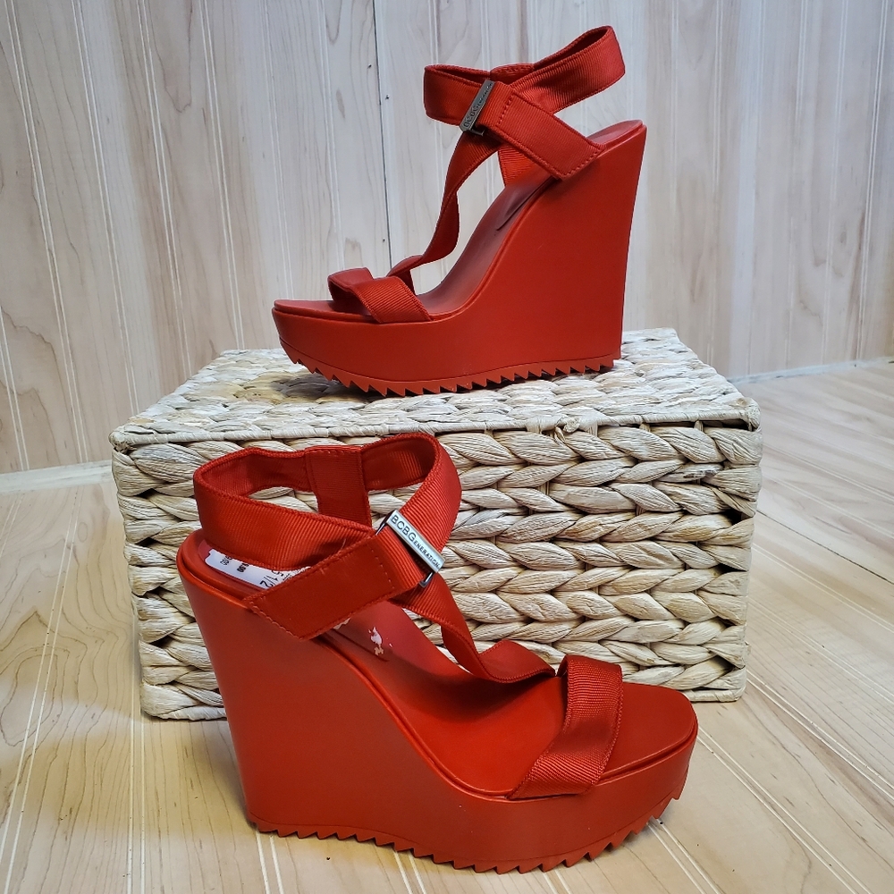 Bcbgeneration Suki Euc Bright Red Slingback Wedge… - image 1